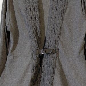 Elegant Gray Cardigan with Buckle Detail